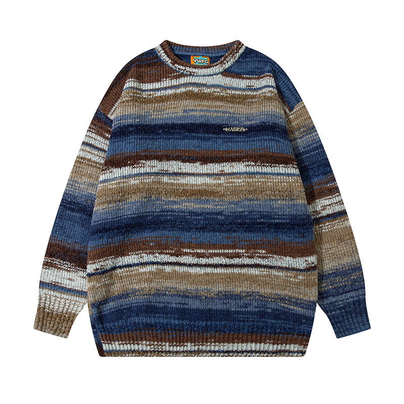 Vintage Color Block Striped Knit Sweater