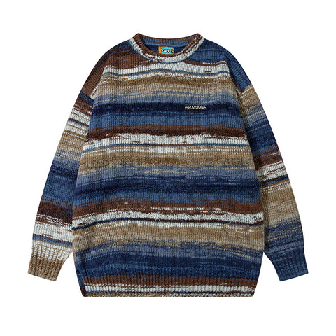 Vintage Color Block Striped Knit Sweater