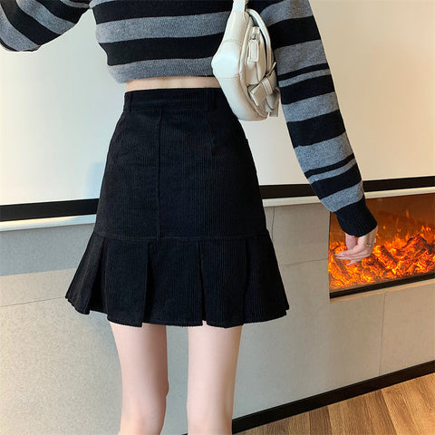 Corduroy Mermaid Pleated Skirt