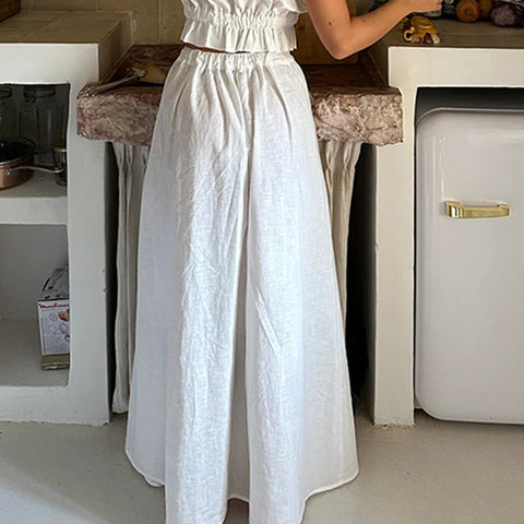 Cotton And Linen Lace-Up Sleeveless Two-Piece Suit