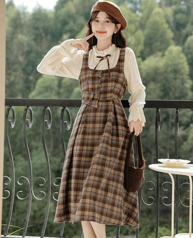 Mint Mocha – Kariertes Twofer-Midikleid