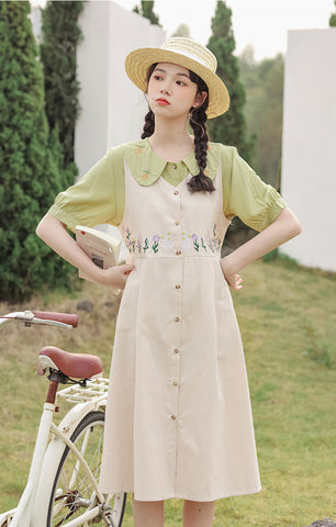 Wild Garden Button Pinafore Dress