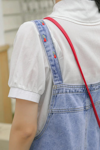 Rosy Days Embroidered Short Overalls