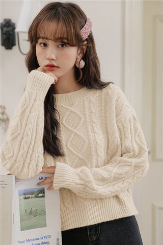 Basic-Pullover mit Zopfmuster