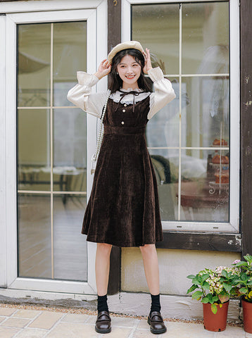 Frilly High Neck Corduroy Sweater Dress