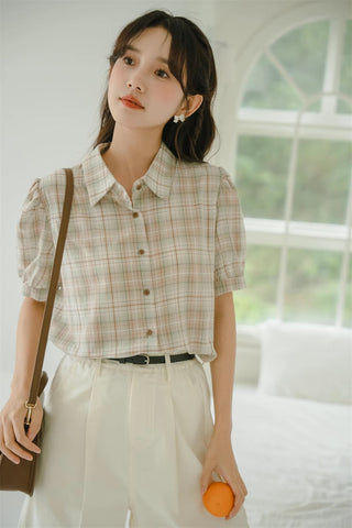 Strawberry Matcha Plaid Blouse