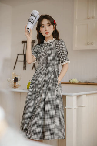 Button Up Plaid Midi Dress