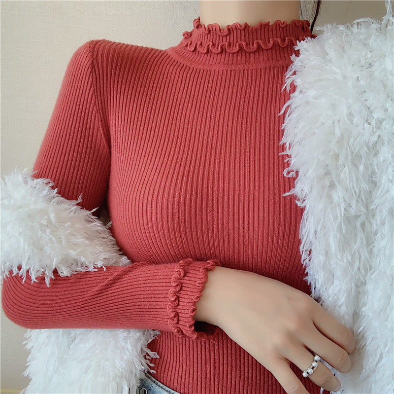 Basic Frilly Mock Neck Sweater