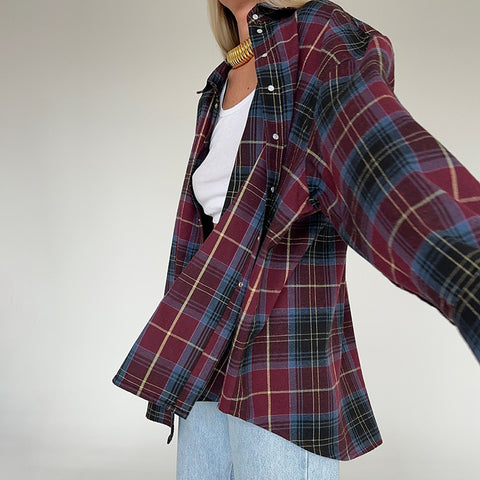 Lapel Loose Shirt Plaid Long Sleeve Shirt