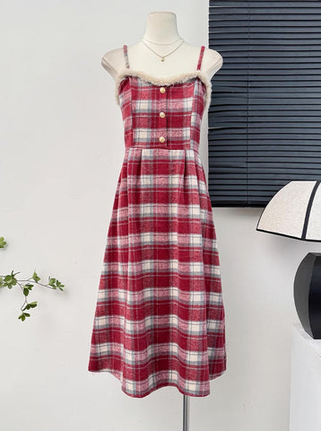 Fuzzy Plaid Midi Cami Dress