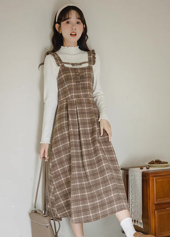 Cocoa Plaid Flutter Cami Dress