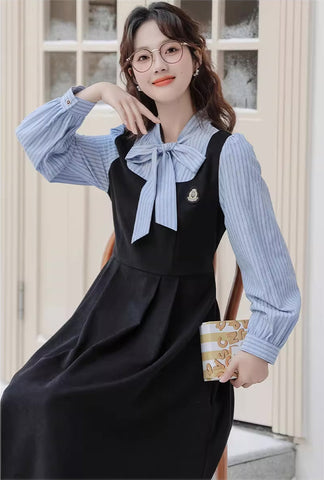 Stripe Academia Twofer Midi Dress