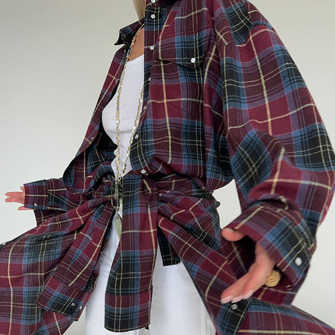 Lapel Loose Shirt Plaid Long Sleeve Shirt