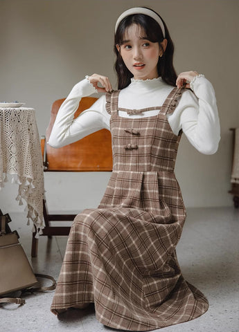 Cocoa Plaid Flutter Cami Dress