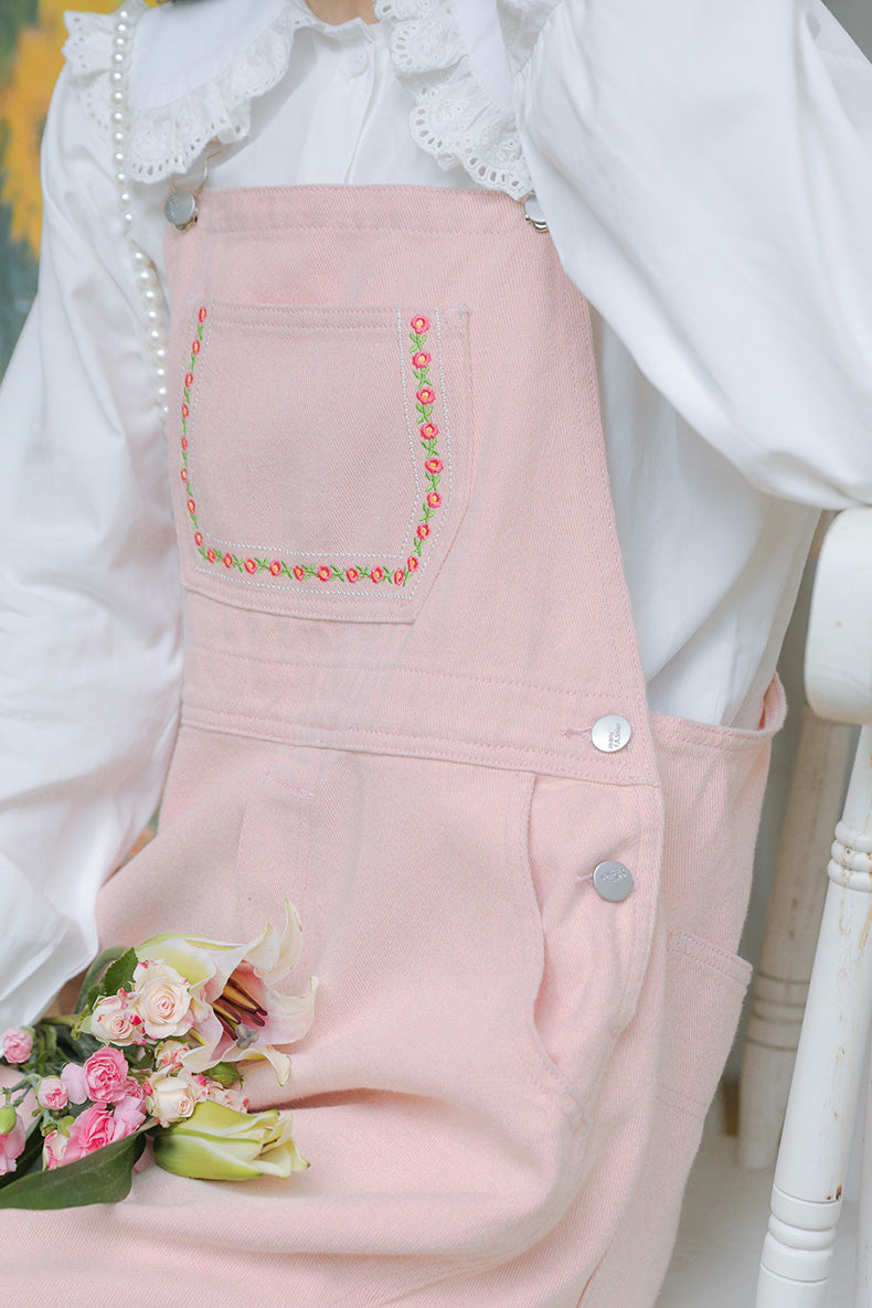 Denim-Overall mit Daisy Chain-Stickerei