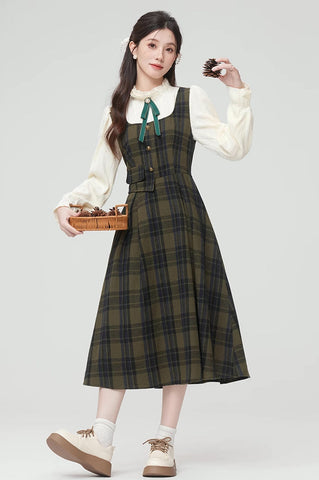 Cabin Plaid Twofer Midi Dress