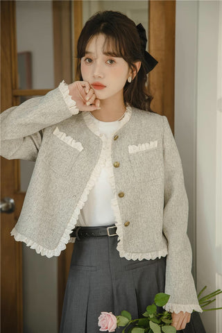 Chaqueta de tweed con ribete de encaje