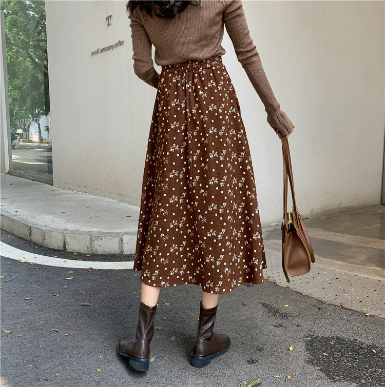 Raining Flowers Corduroy Midi Skirt