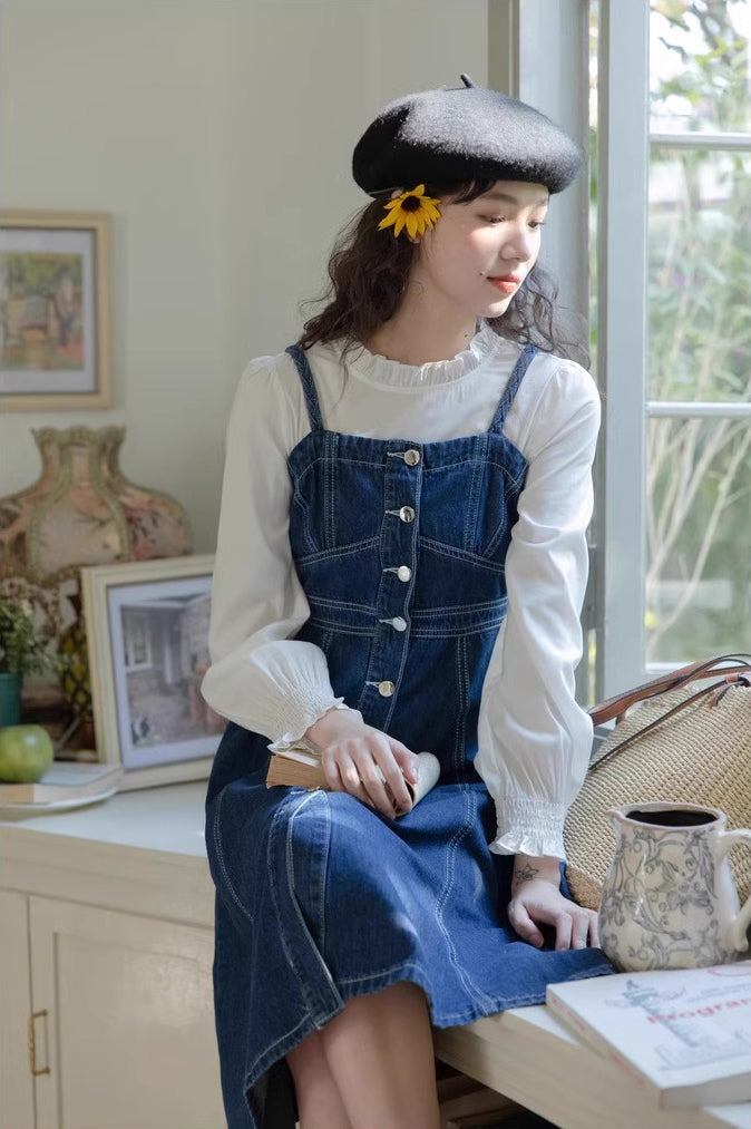 Midi-Camisole-Kleid aus Denim mit Knopfleiste