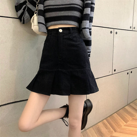 Corduroy Mermaid Pleated Skirt