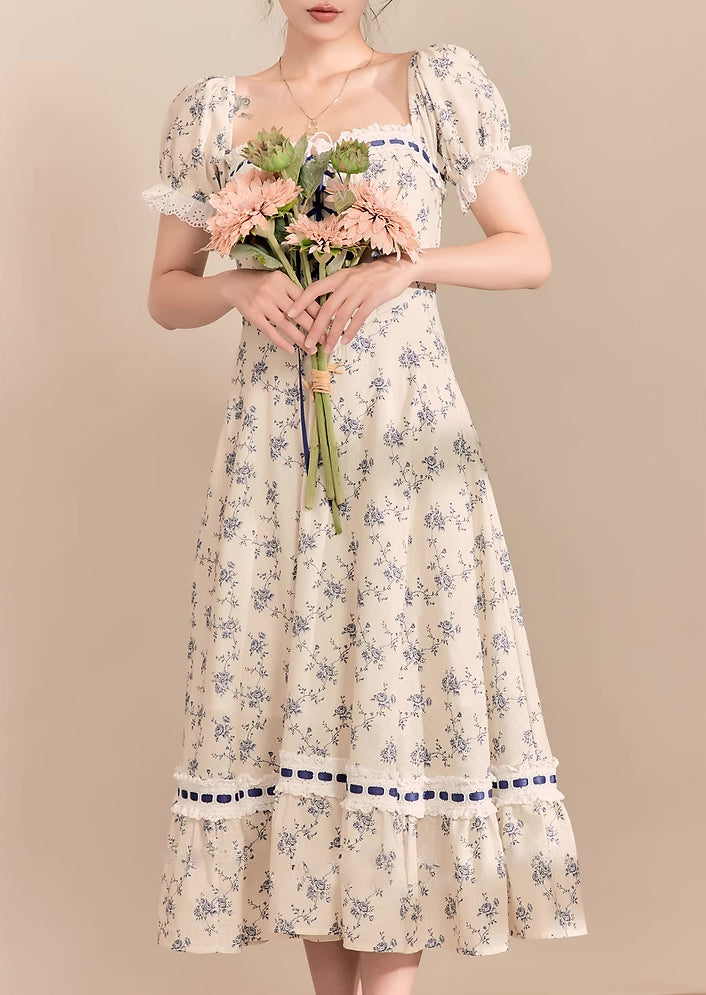 Porcelain Rose Lace Up Midi Dress