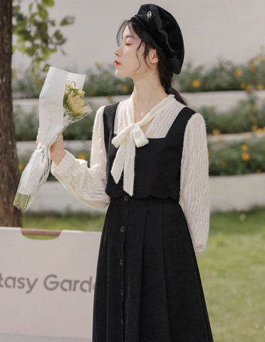 Scallop Button Up Twofer Dress