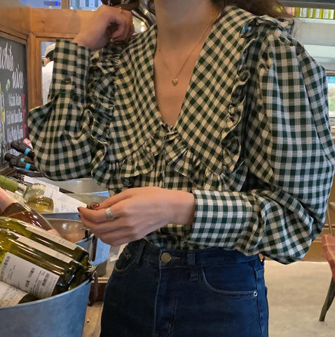 Gingham Peter Pan Button Up Shirt