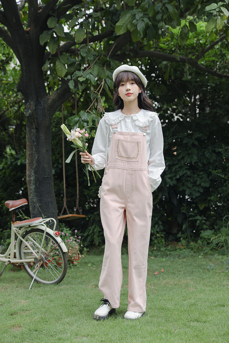 Denim-Overall mit Daisy Chain-Stickerei