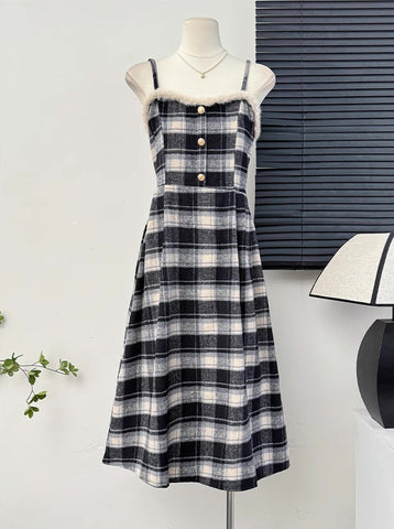 Fuzzy Plaid Midi Cami Dress