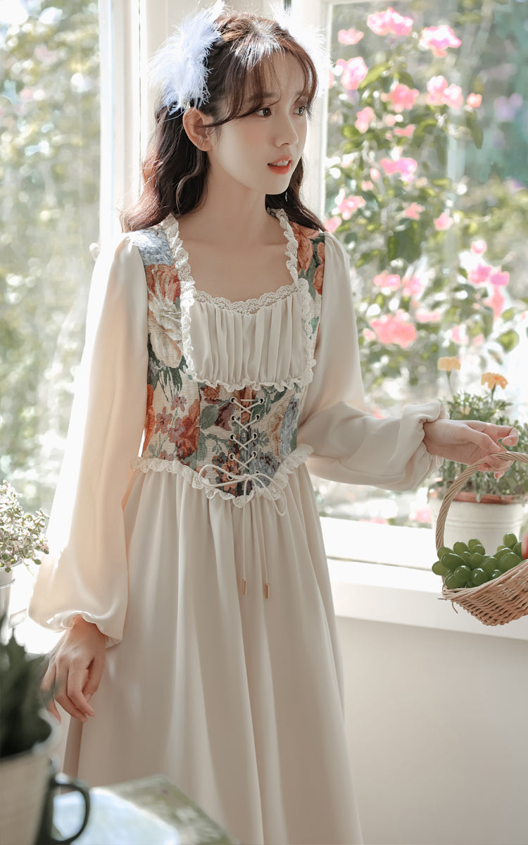 Floral Tapestry Jacquard Corset Dress