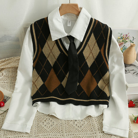 Spiced Argyle Plaid Vest Set