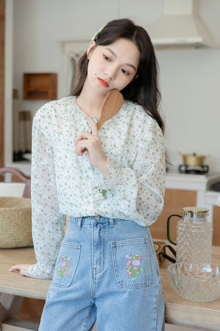 Embroidered Floral Pocket Jeans