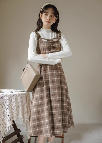 Cocoa Plaid Flutter Cami Dress