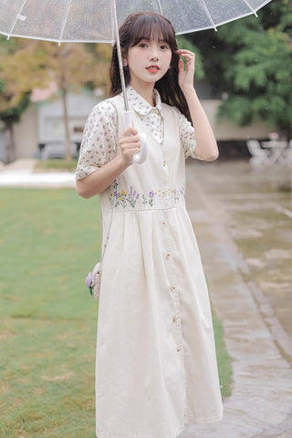 Wild Garden Button Pinafore Dress