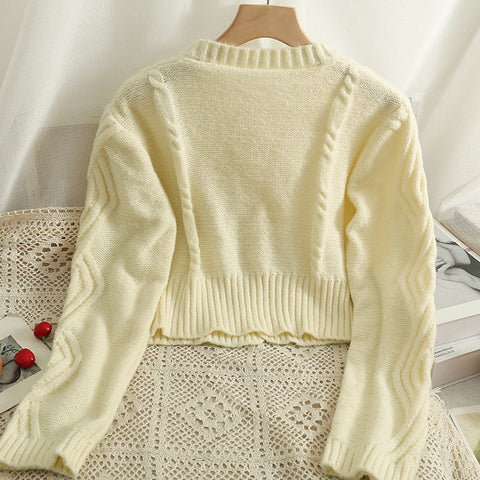 Cherry Pom Pom Cropped Cardigan