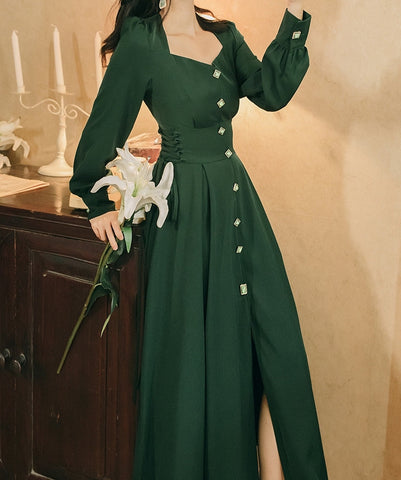 Emerald Button Midi Dress