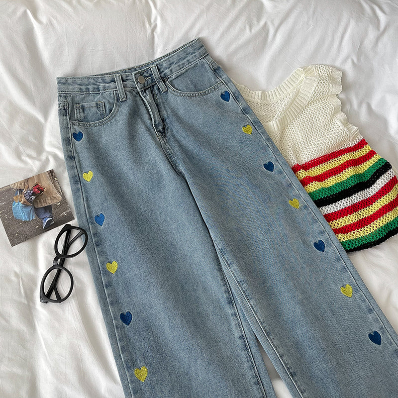 Retro Hearts Embroidered Jeans