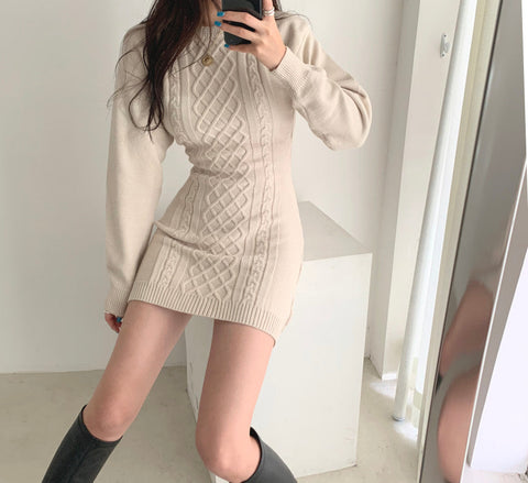 Ribbed Bodycon Mini Sweater Dress