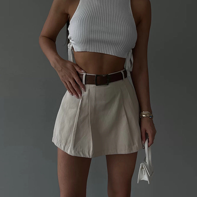 Solid Color Mini Shorts Skirt Multi-Color