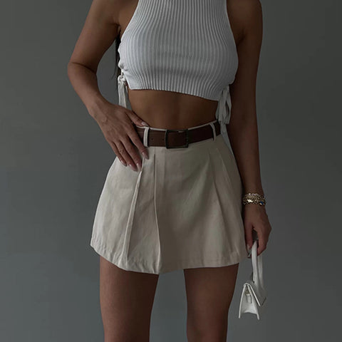 Solid Color Mini Shorts Skirt Multi-Color