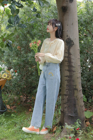 Embroidered Sunflower Pocket Jeans