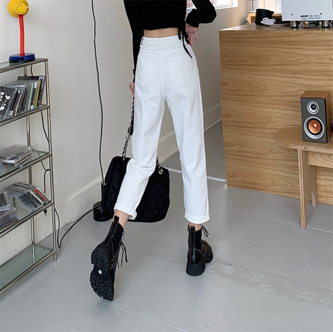 Belted Cropped Mom Jeans