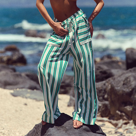 Loose-Pocketed Casual Sports Striped Trousers