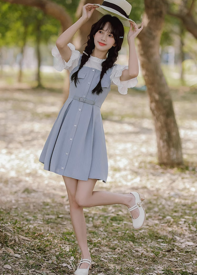 Vestido mini de rayas con botones