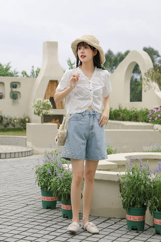 Tulip Tips Embroidered Shorts