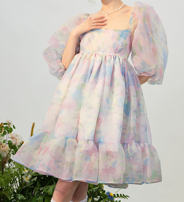 Watercolor Floral Puff Dress