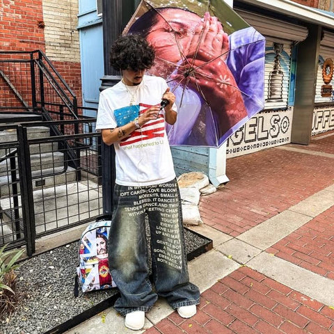 Retro Hip-Hop Loose Letter-Printed Jeans