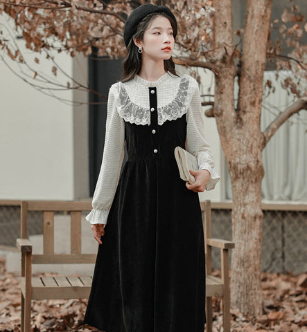 Lace High Neck Sweater Dress