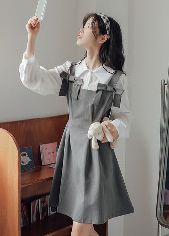 Little Bow Mini Pinafore Dress Set