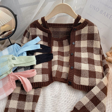 Gingham Cropped Cardi & Cami Set